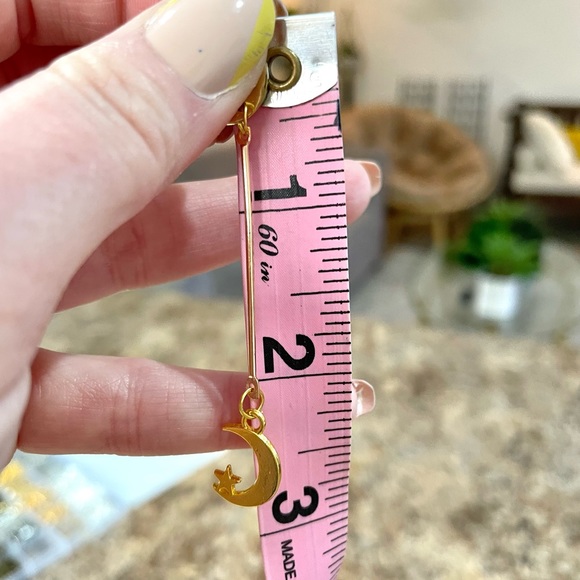 Gold Moon and Star Dangle Earrings - Picture 7 of 7